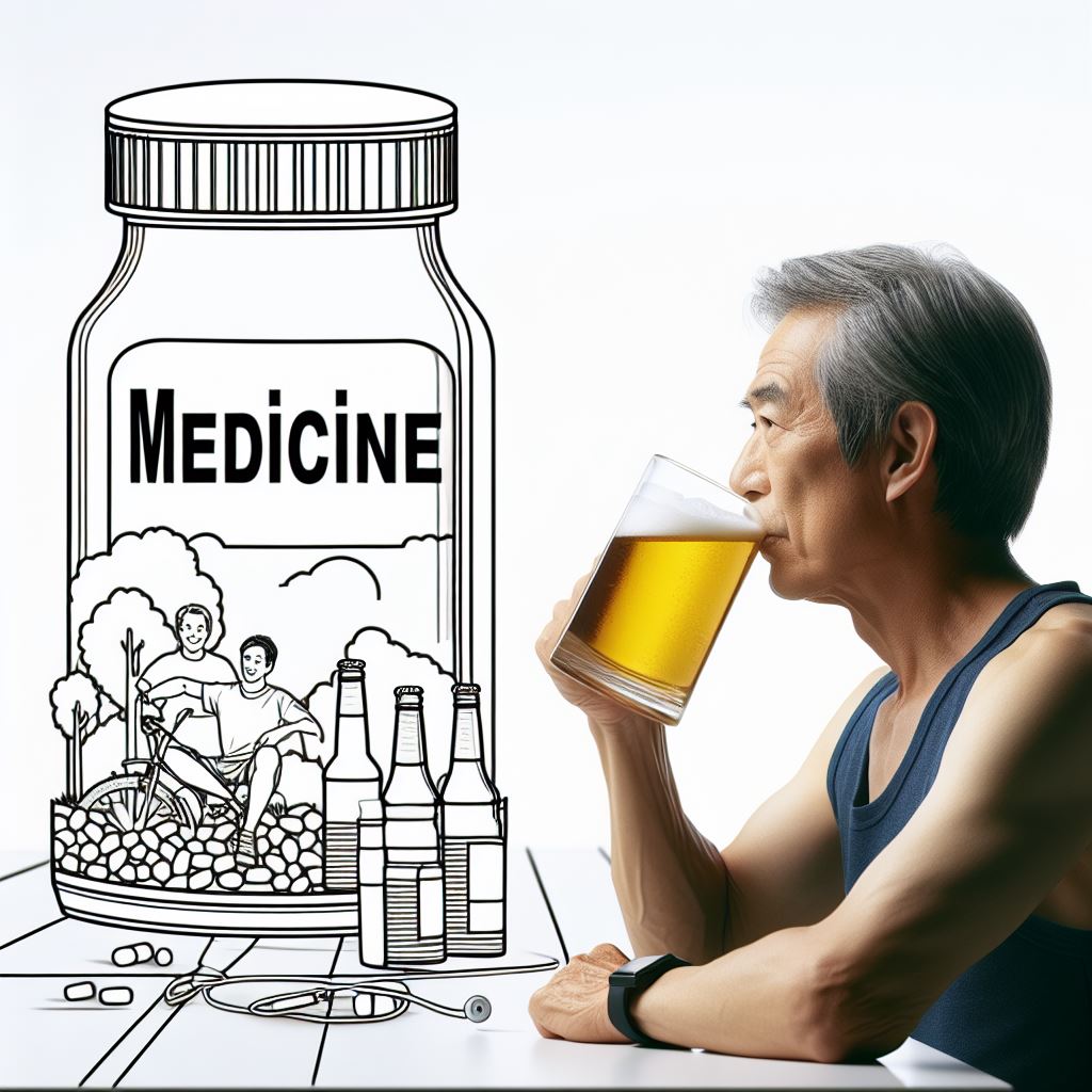 ビールを飲む男性と薬